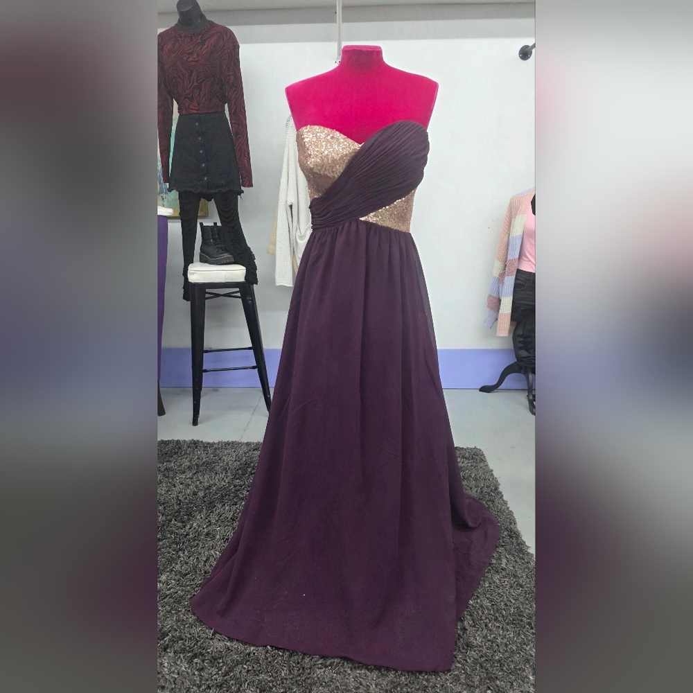 Purple and Gold Strapless Dress